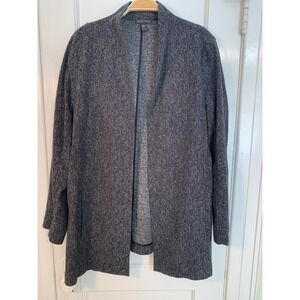 Eileen Fisher Longline Cardigan Charcoal Gray Marled Open Front Knit Jacket / XL